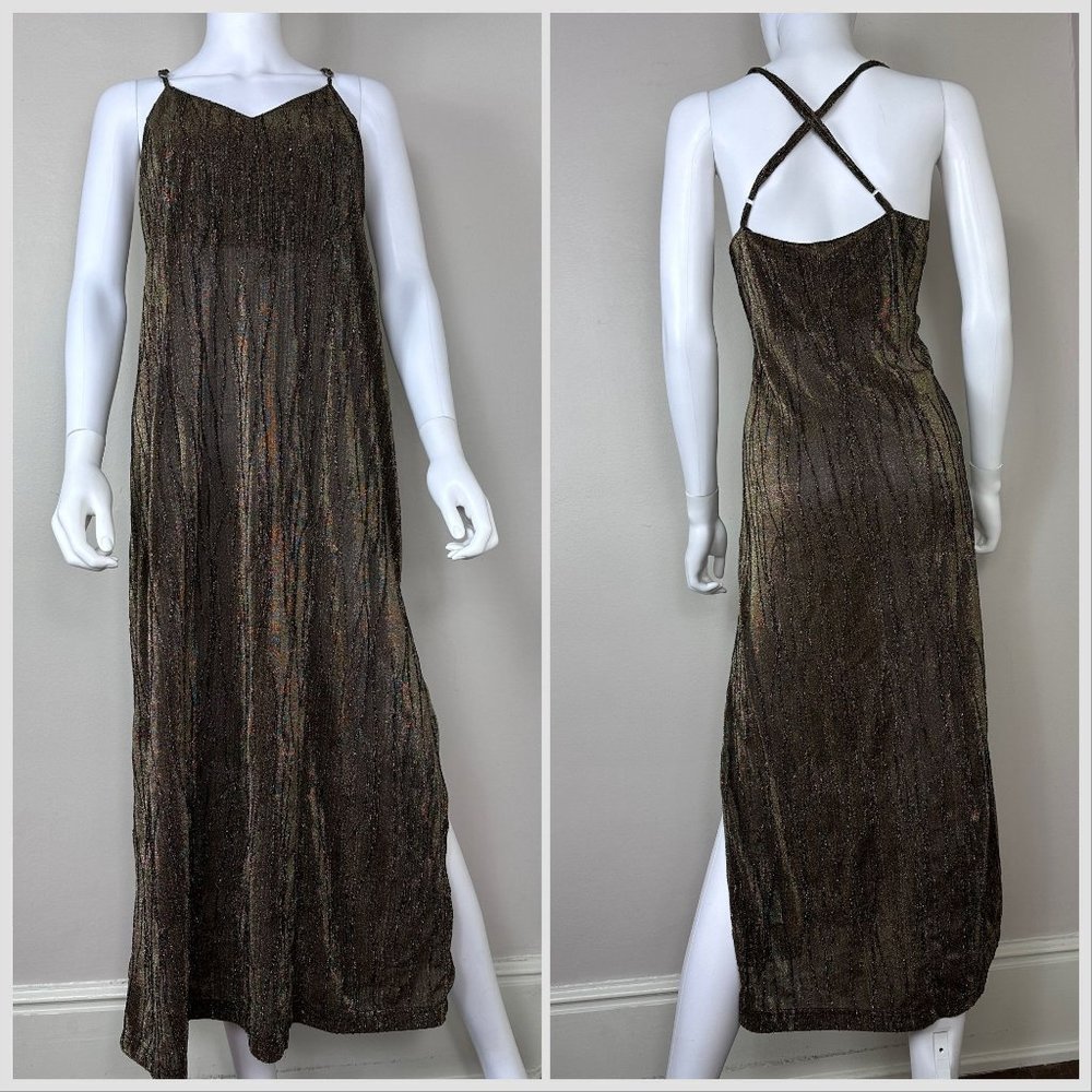 Vintage 90s/Y2K Gold Sparkle Crinkle Full Length Night Gown Lane Bryant Intimate